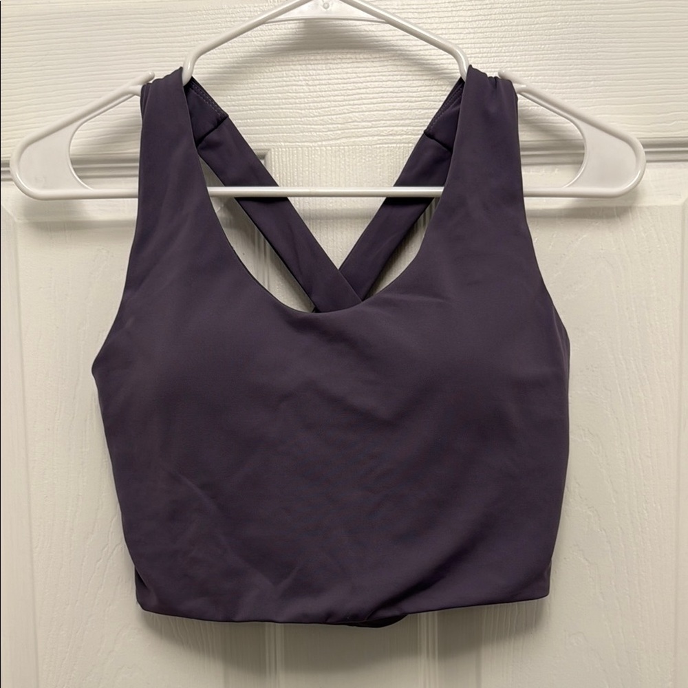 Purple Cross-Back Crop Workout Top